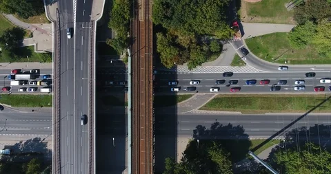 Vertical City Traffic View. Bridge Intersection Stock Footage 93344241