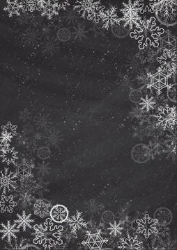 Vertical classic blackboard background snowflake border Illustrazione stock