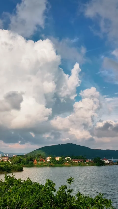 Vertical Clip of Blue Sky and Lake Stock Footage 340305220