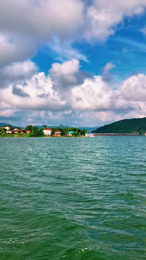 Vertical Clip of Blue Sky and Lake Stock-Footage 340305265