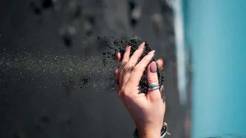 Vertical Clip - Slow motion  black sand Stock Footage