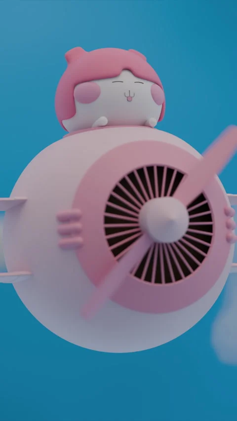 Vertical Close Up Animated Toy Plane With Cartoon Pilot Stock Footage 261158164