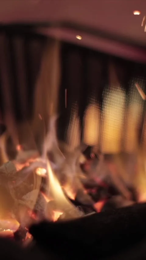 Vertical Close Up of Bonfire Flames and Glowing Embers Видео 337452931