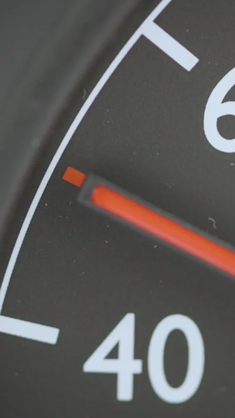 Vertical close up of car speedometer dial at 50 kmh city speed Stock Footage 338160406