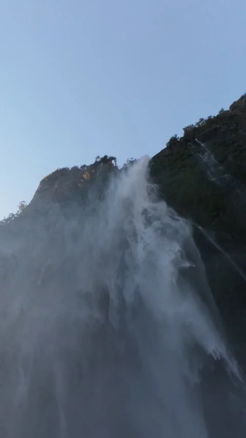 Vertical Close Up of Cascading Waterfall Milford Sound Stock-Footage 333997098