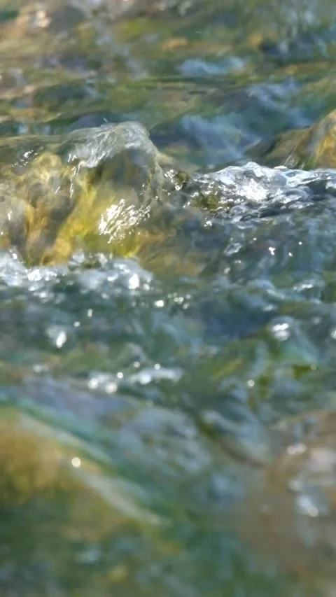 Vertical close up of a clear rocky mountain river Stock Footage 323041673