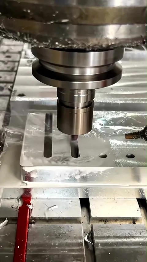 Vertical Close-up of CNC Milling with Intense Coolant Mist (Audio) Stock Footage 331687457