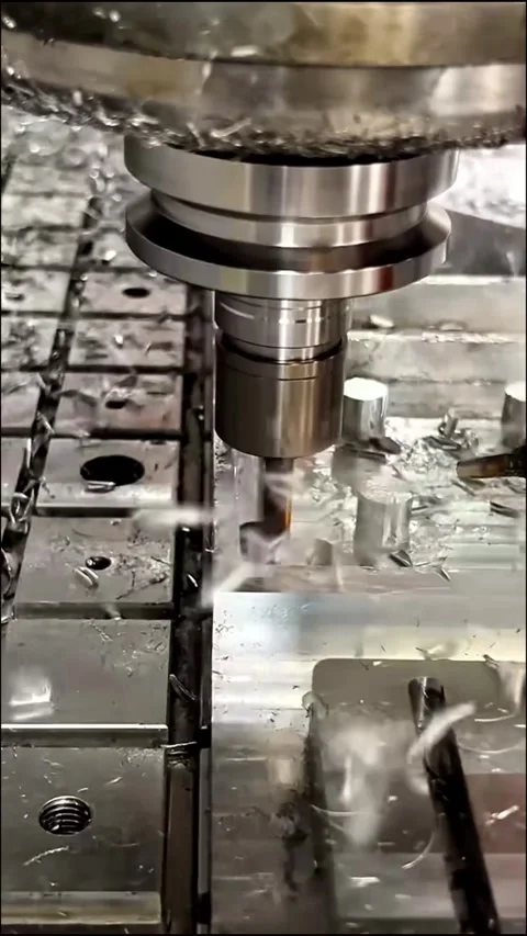 Vertical Close Up CNC Milling Machine Cutting Metal with Original Audio Video stock 327102477