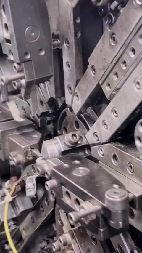 Vertical Close Up CNC Spring Machine with Original Audio (Industrial ASMR) Stock Footage 327045138