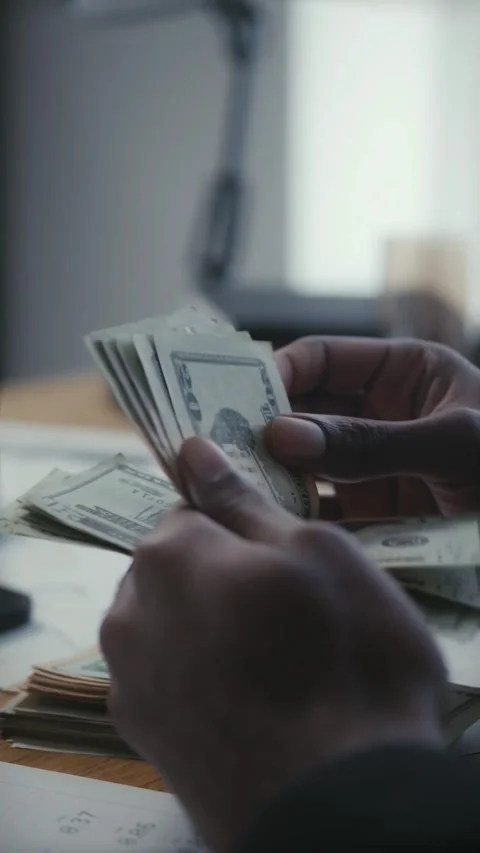Vertical Close Up of Hands Counting US Dollar Bills Stock Footage 338297787