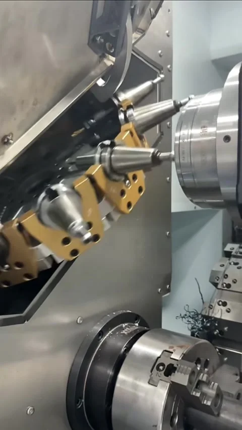 Vertical - Close-up of High Precision Machined Metal Part Stock Footage 331759646