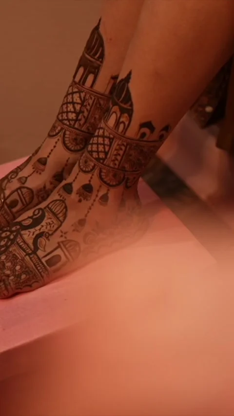 Vertical Close Up of Indian Bride Showing Mehendi Designs Stock Footage 337453031