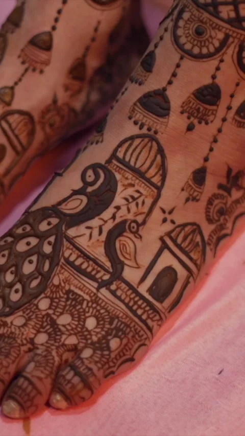 Vertical Close Up of Indian Bride Showing Mehendi Designs Stock Footage 337453037