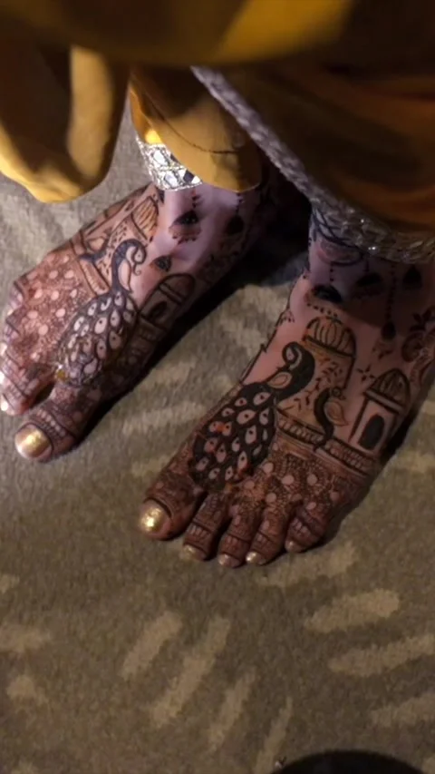 Vertical Close Up of Indian Bride Showing Mehendi Designs Stock Footage 337453046