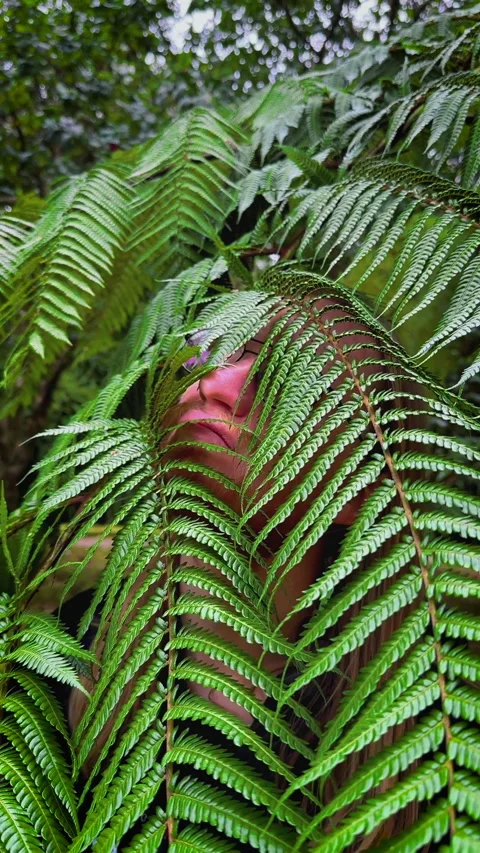 Vertical Close-up of Man in Lush Foliage, Azores São Miguel Island Stock Footage 316593588