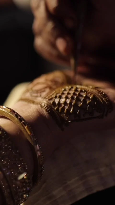 Vertical Close Up of Mehendi Applying on Bride's Hand Stock Footage 337453160