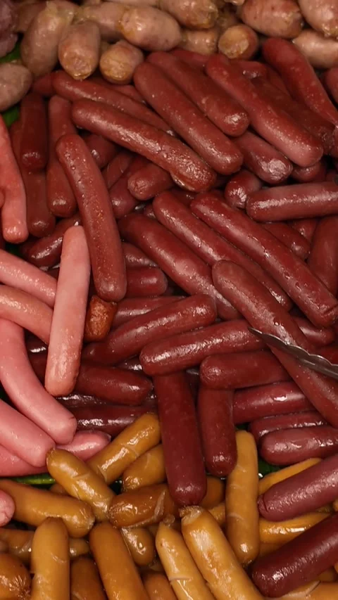 Vertical Close-Up of Mixed Mini Sausages at Phuket Stock Footage 326464611