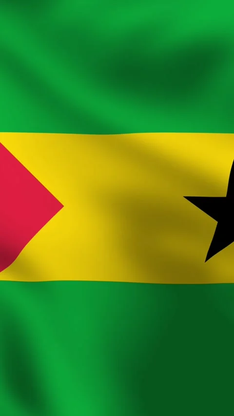 Vertical, close up portrait video waving national flag of Sao Tome and Principe. Видео 299610933