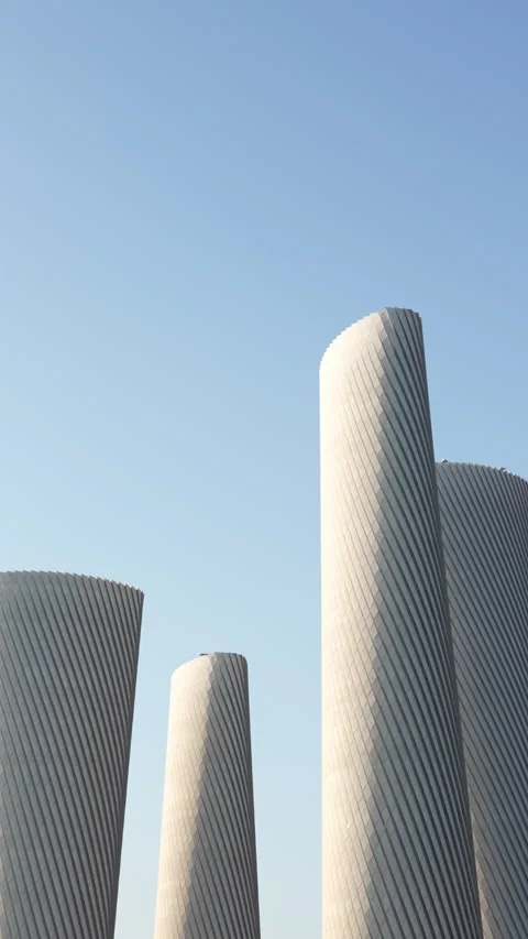 Vertical close up steady shot of twisting Lusail Plaza Towers. 库存影片 337410650