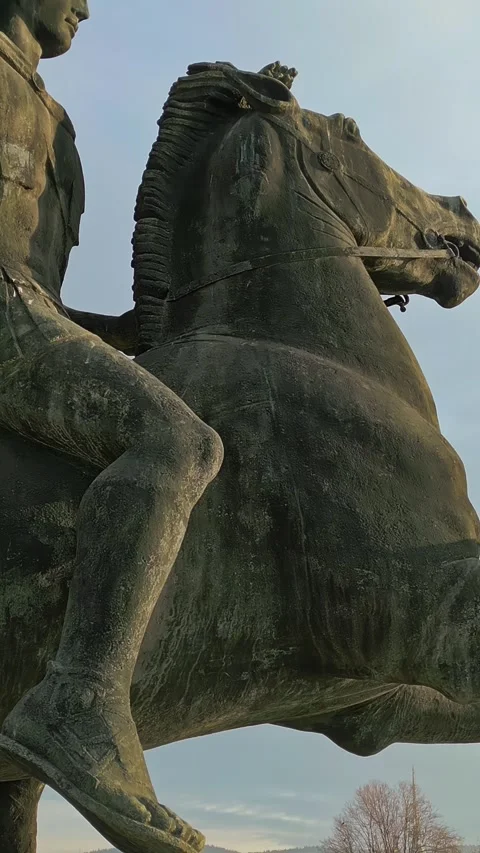 Vertical close up tilt up Alexander the Great statue 4k Stock Footage 333713087