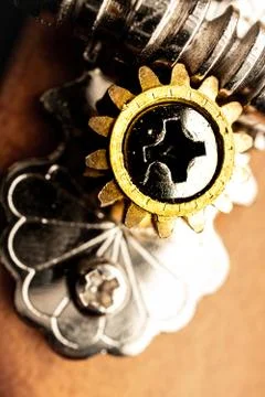 Vertical Close Up of Tuning System and Gear on Mandolin Stock Photos
