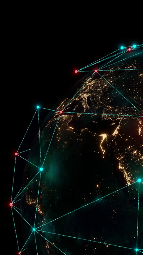 Vertical Close Up View On Earth Satellite Network At Night Stock Footage 255297371