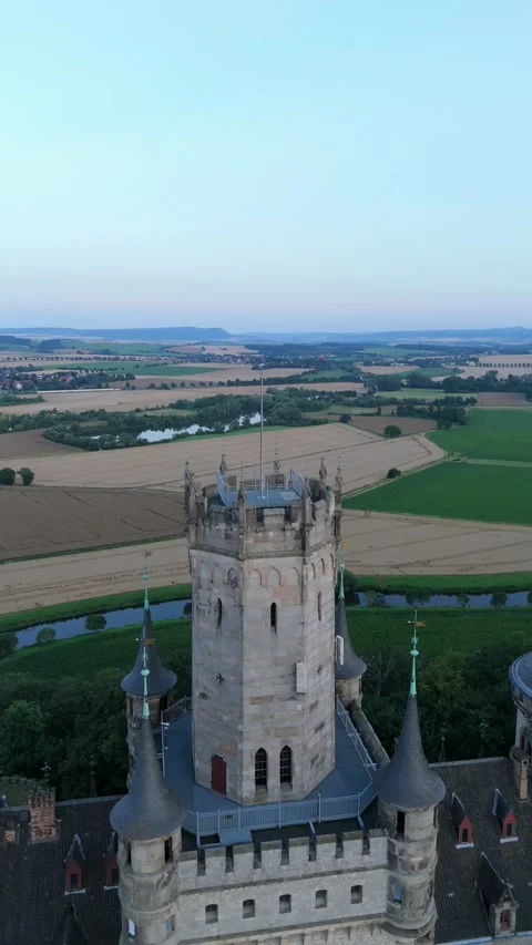 Vertical close view of the main tower of Marienburg Castle 動画素材 340159959