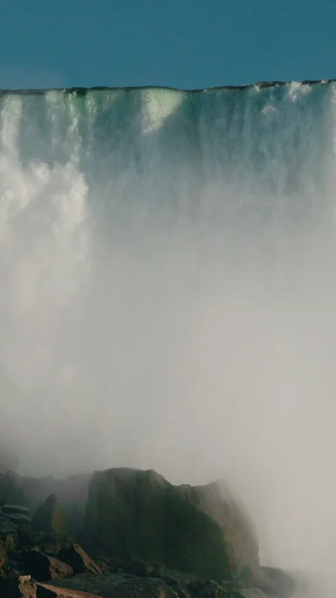 Vertical Close View of Niagara Falls Crest and Mist Video stock 344050769