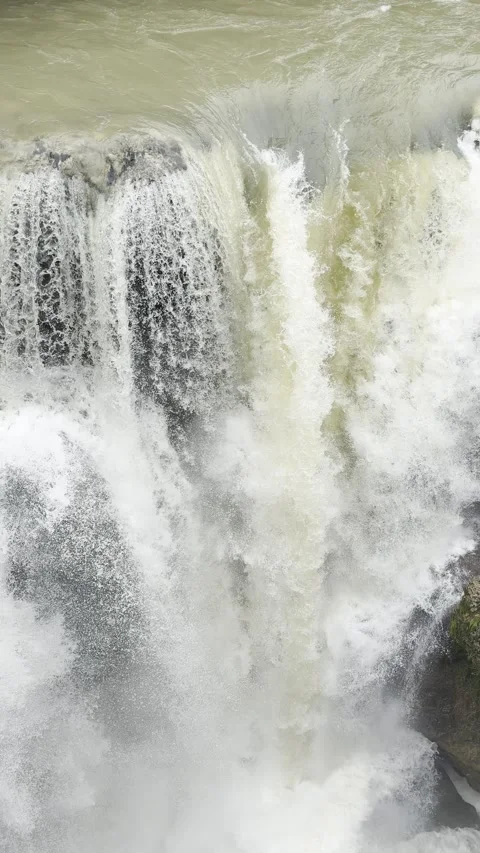Vertical close-up waterfall over rocks in gorge, Georgia Stock Footage 345967237