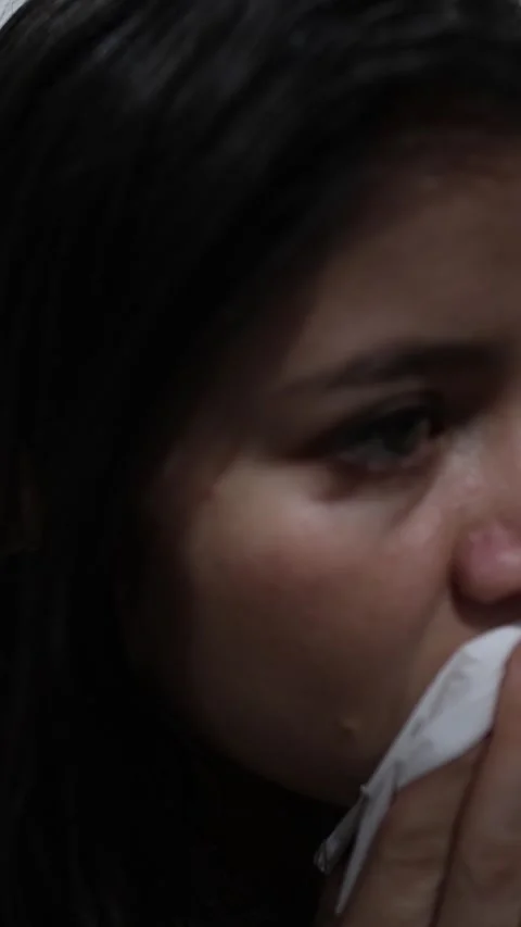 Vertical Close-up of Woman Crying and Wiping Tears – Emotional Moment Portrait Stock Footage 338168047