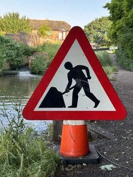 Vertical closeup of  road works sign outdoors Stock Photos