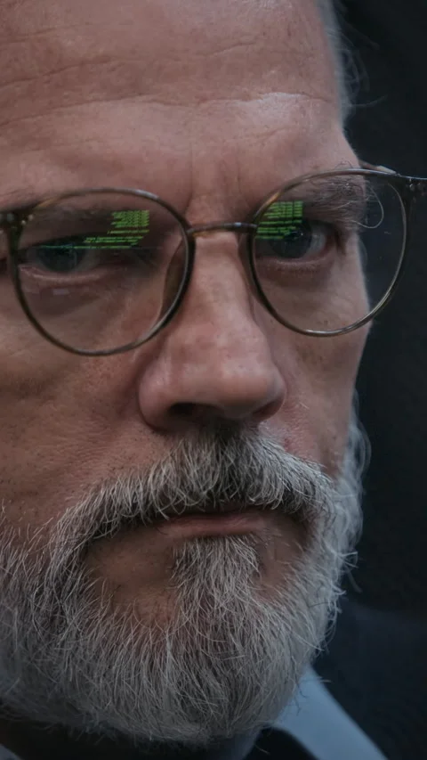 Vertical Closeup of Senior Programmer Coding at Night with Screen Reflections Stock Footage 324026459