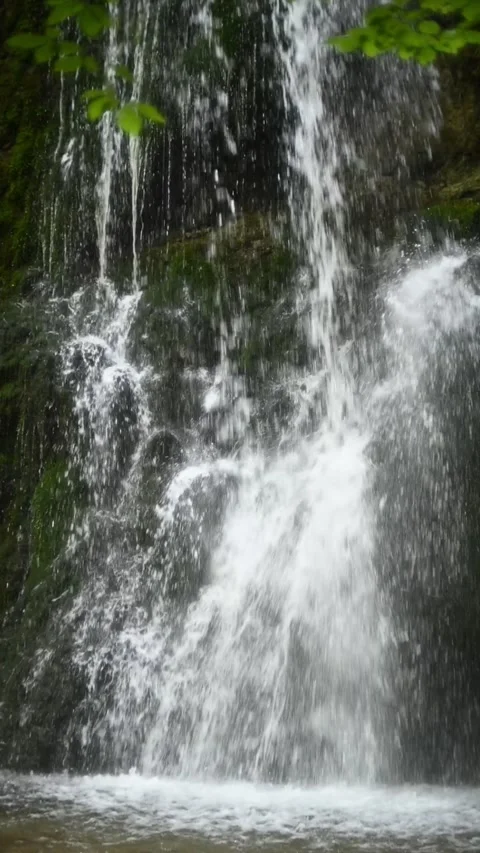 Vertical closeup shot of the main waterfall at Josephsthaler Wasserfälle Stock-Footage 260899479