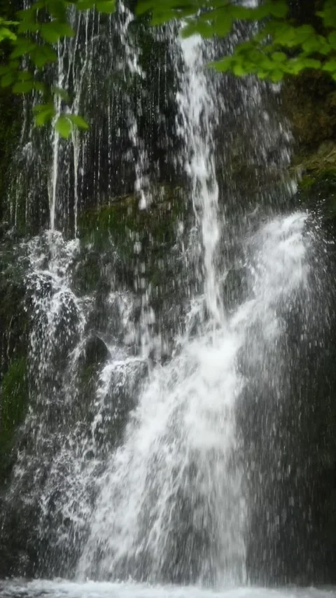 Vertical closeup shot of the main waterfall at Josephsthaler Wasserfälle Video stock 260899607