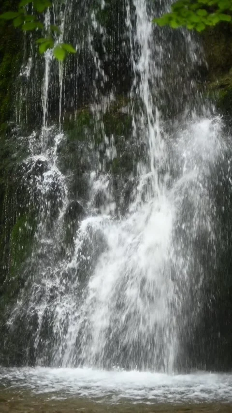 Vertical closeup shot of the main waterfall at Josephsthaler Wasserfälle Stock-Footage 260899631