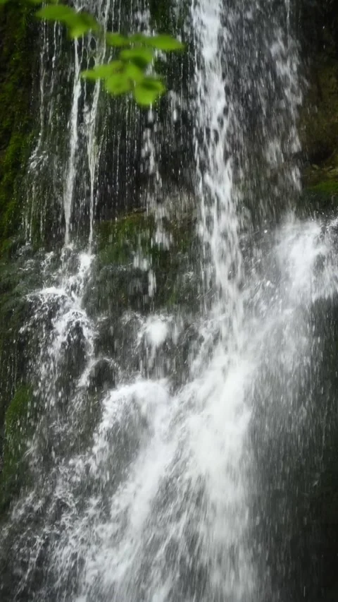 Vertical closeup shot of the main waterfall at Josephsthaler Wasserfälle Stock-Footage 260899728
