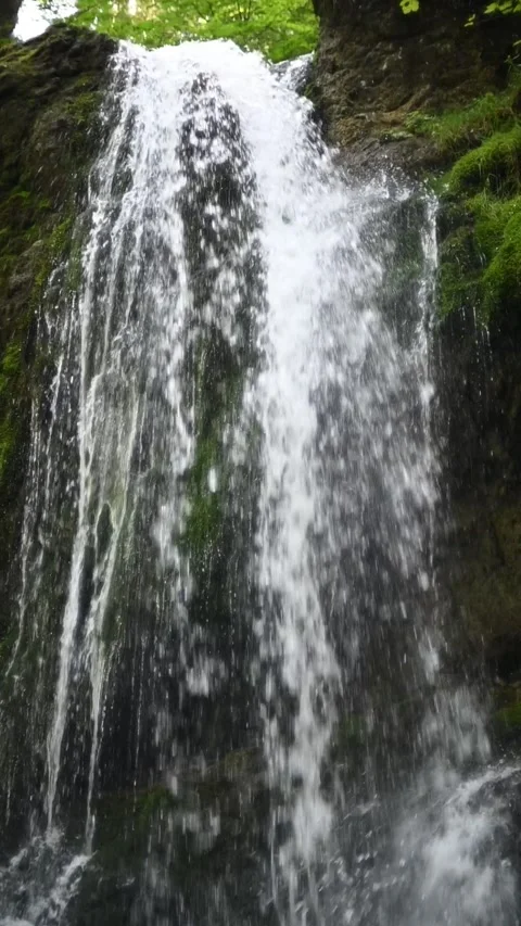 Vertical closeup shot of the main waterfall at Josephsthaler Wasserfälle Stock-Footage 260899806