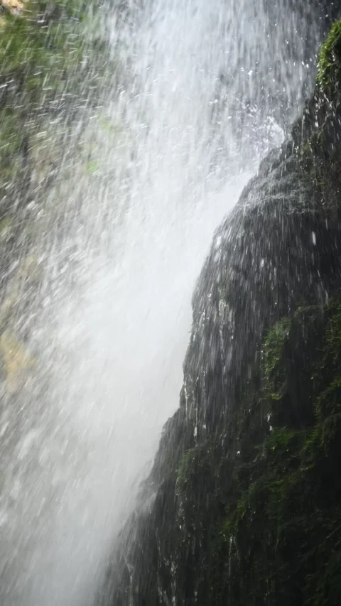 Vertical closeup shot of the main waterfall at Josephsthaler Wasserfälle Stock-Footage 260900036