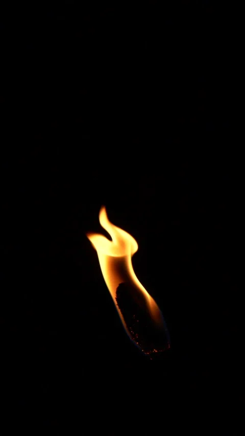 Vertical closeup torch fire flame burning over black background in slow motion Stock Footage 249792561