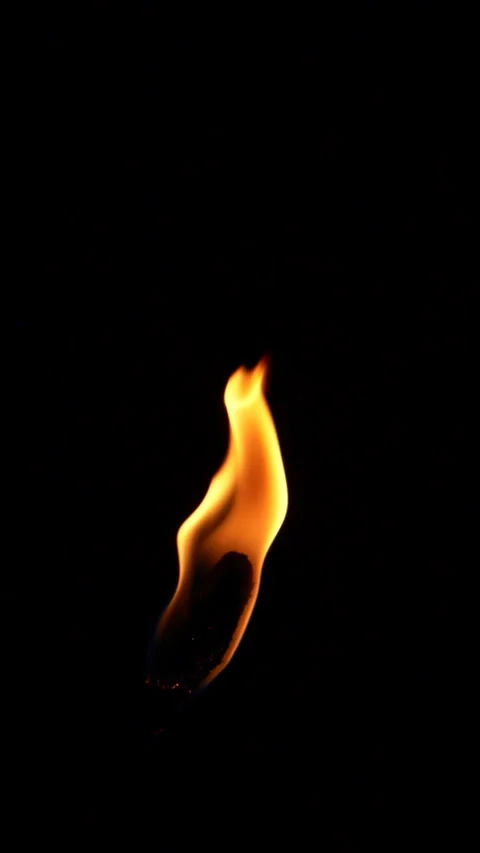 Vertical closeup torch fire flame burning over black background in slow motion Stock Footage 250148573