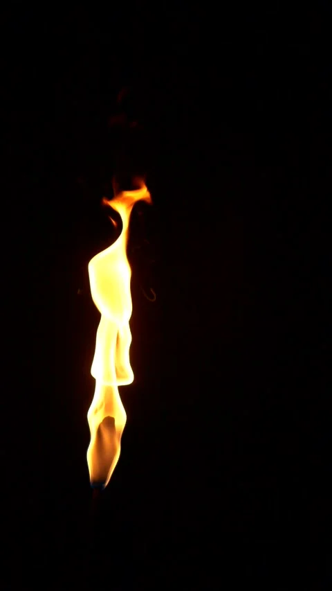 Vertical closeup torch fire flame burning over black background in slow motion Stock Footage 255992448