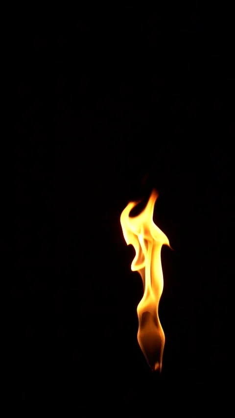 Vertical closeup torch fire flame burning over black background in slow motion Stock Footage 258881878