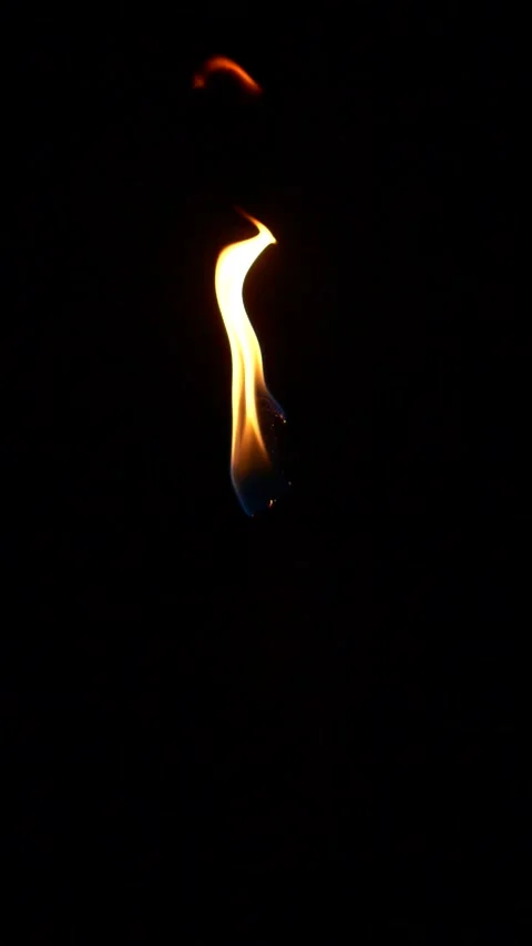 Vertical closeup torch fire flame burning over black background in slow motion Stock Footage 262129695
