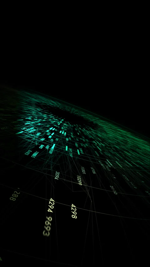 Vertical Cloud Computing AI Network Stream with Running Data and Numbers Grid Stock Footage 336804839