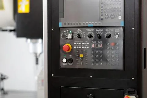 Vertical CNC milling machine with control panel Stock Photos