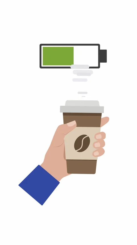Vertical Coffee Energy Boost Animation with Battery Charge Indicator Stock Footage 336018432