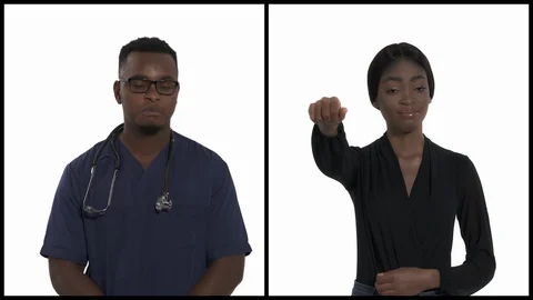 Vertical collage of African millennial man and woman demonstrating thumbs down Stock Footage 129568909