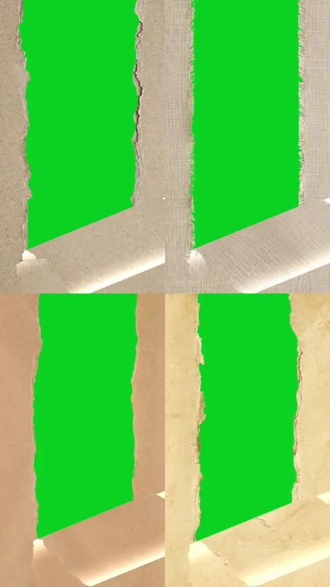 Vertical collage four mixed peeling paper reveals revealing animated on green Stockbeeldmateriaal 335217116