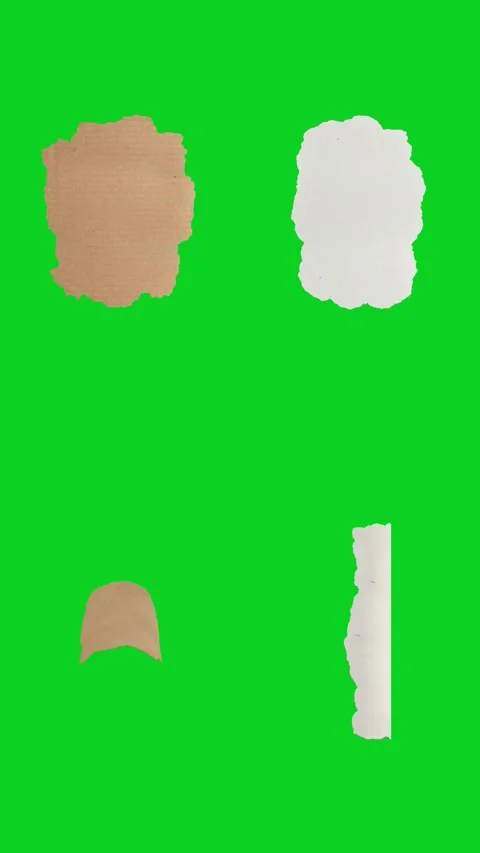 Vertical collage four small floating torn element revealing animated on green Vidéo 335217189