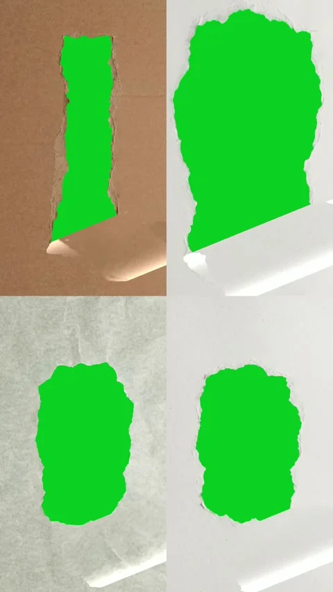 Vertical collage four small peeling gap reveals revealing animated on green Stockbeeldmateriaal 335217110